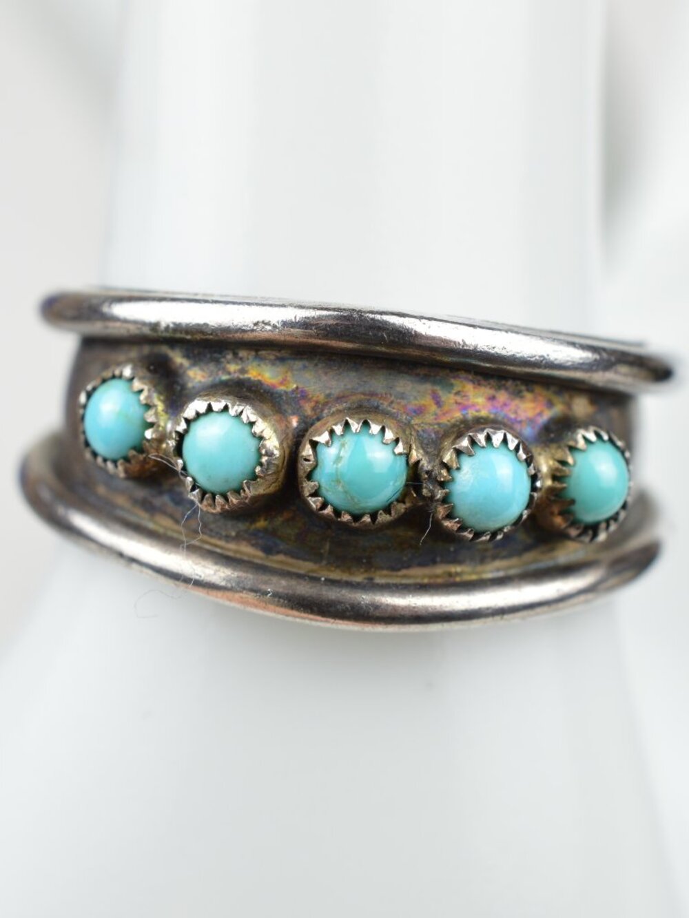 Vintage Navajo Sterling Silver 5 Stone Turquoise Band Ring Size 9